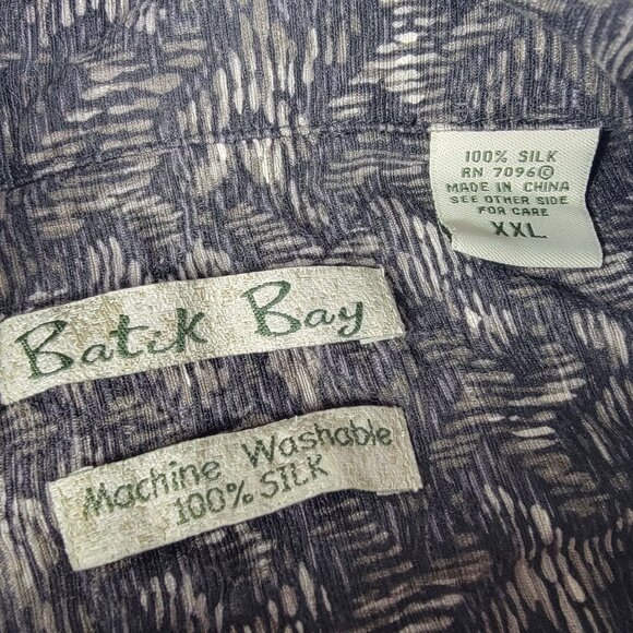 Batik Bay Mens 2XL Silk Button Up Short Sleeve Shirt Black Casual Summer Outdoor - Picture 3 of 7